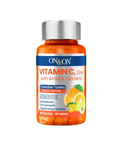VITAMIN C CHEWABLE TABLETS  |  തിളങ്ങുന്ന ചർമ്മം . ആരോഗ്യമുള്ള സന്ധികൾ ശക്തമായ പ്രതിരോധ സംവിധാനങ്ങൾ എന്നിവയെ പിന്തുണക്കുന്നതിനാണ് . വിറ്റാമിൻ c ചർമ്മത്തിന്റെയും സന്ധികളുടെയും ആരോഗ്യത്തിനു കൊളാജൻ ഉൽപാദനത്തെ സഹായിക്കുന്നു . അതെസമയം സിങ്ക് രോഗപ്രതിരോധ പ്രവർത്തനവും മൊത്തത്തിലുള്ള ചൈതന്യവും വർധിപ്പിക്കുന്നു . സമ്പന്നമായ ആന്റി ഒക്സിടന്റായ അംല ശരീരത്തെ പുനരുജ്ജീവിപ്പിക്കുന്നു , മഞ്ഞളിന്റെ ആൻറീ ഇൻഫ് ലമേറ്ററി  ഗുണങ്ങൾ സംയുക്ത സുഖവും ചലനവും പ്രോത്സാഹിപ്പിക്കുന്നു . - My Health Plan