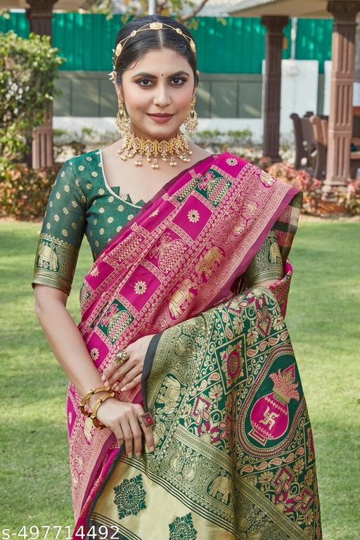 cotton silk jacquard saree with unstitched blouse - Myshopic 