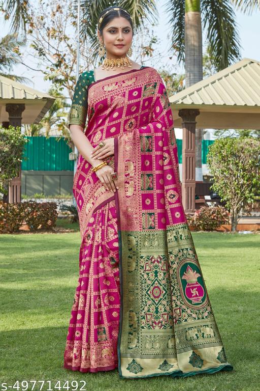 cotton silk jacquard saree with unstitched blouse - Myshopic 