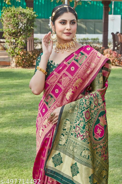 cotton silk jacquard saree with unstitched blouse - Myshopic 