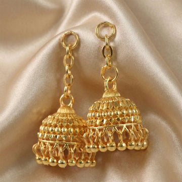 Classic Gold-Plated Jhumka with Layered Dome and Bead Detailing - Myshopic 
