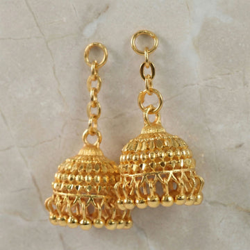 Classic Gold-Plated Jhumka with Layered Dome and Bead Detailing - Myshopic 