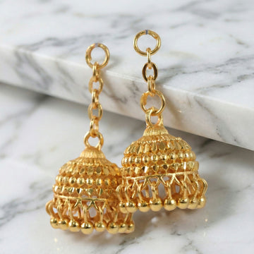 Classic Gold-Plated Jhumka with Layered Dome and Bead Detailing - Myshopic 
