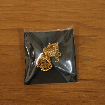 Classic Gold-Plated Jhumka with Layered Dome and Bead Detailing - Myshopic 