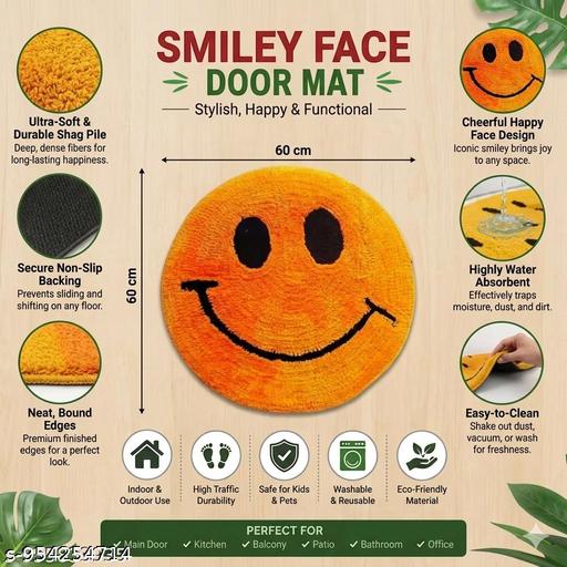 Aesthetic yellow  Smiley Face Doormat | Soft Shaggy Round Rug with Non-Slip Bottom for Bedroom, Bathroom, Dorm & Entryway | Plush Home Décor Mat (21x21 Inch) - Velora online store 