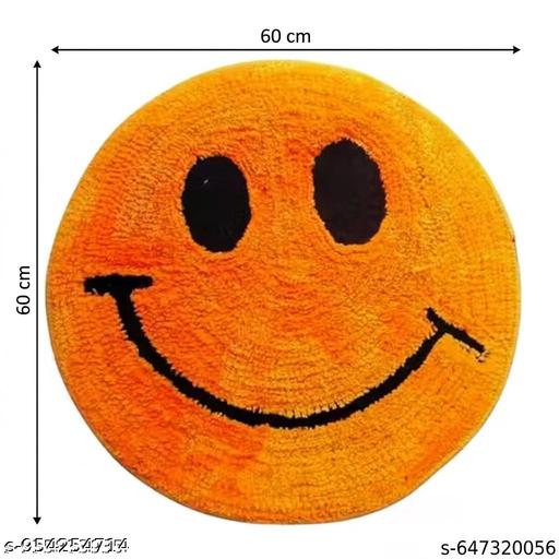 Aesthetic yellow  Smiley Face Doormat | Soft Shaggy Round Rug with Non-Slip Bottom for Bedroom, Bathroom, Dorm & Entryway | Plush Home Décor Mat (21x21 Inch) - Velora online store 