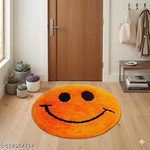 Aesthetic yellow  Smiley Face Doormat | Soft Shaggy Round Rug with Non-Slip Bottom for Bedroom, Bathroom, Dorm & Entryway | Plush Home Décor Mat (21x21 Inch) - Velora online store 