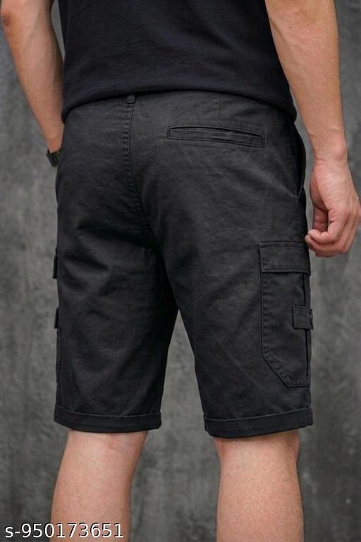 Regular Fit Cargo Shorts for Men | Cotton Summer Shorts | Utility Pocket Stylish Black Shorts - Velora online store 