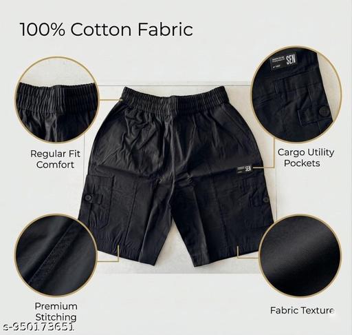 Regular Fit Cargo Shorts for Men | Cotton Summer Shorts | Utility Pocket Stylish Black Shorts - Velora online store 