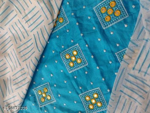 Women's Aqua Blue Geometric Embroidered Cotton Suits & Dress Materials - Velora online store 