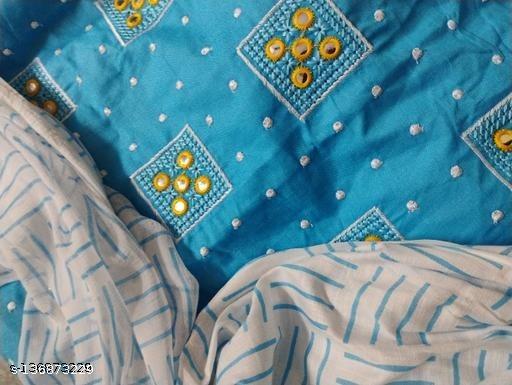Women's Aqua Blue Geometric Embroidered Cotton Suits & Dress Materials - Velora online store 