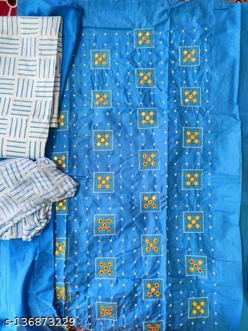 Women's Aqua Blue Geometric Embroidered Cotton Suits & Dress Materials - Velora online store 