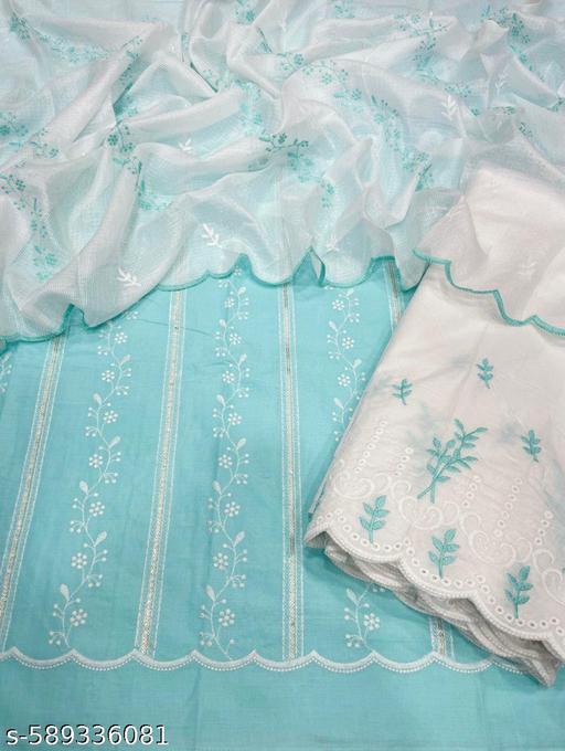 ice blue cotton dress material with dupata - Velora online store 