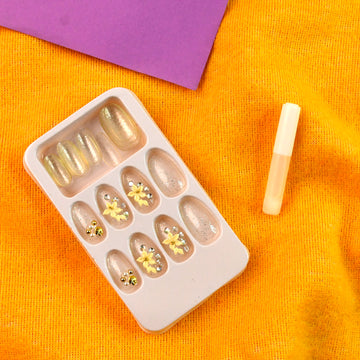 Glitter 3D Floral Press-On Nail Tips with Glue – 26 Nails Set - Velora online store 