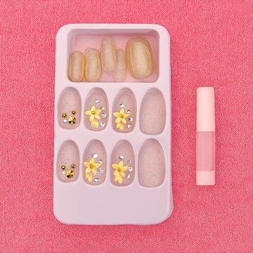 Glitter 3D Floral Press-On Nail Tips with Glue – 26 Nails Set - Velora online store 