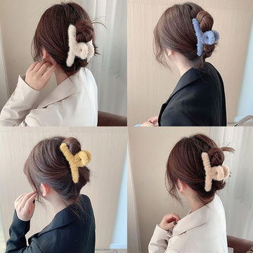Premium Soft Fur Coated Hair Clutcher Clip Set (12 Pc) - Velora online store 