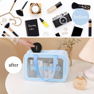 3-IN-1 Waterproof Transparent Travel Toiletry Bag Set - Large, Medium, Small - Velora online store 
