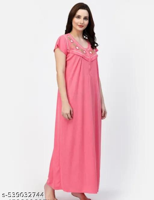 Women's Hosiery Cotton Embroidered Zipper Maternity/Feeding Nighty/Nightdress/Maxi   - Velora online store 