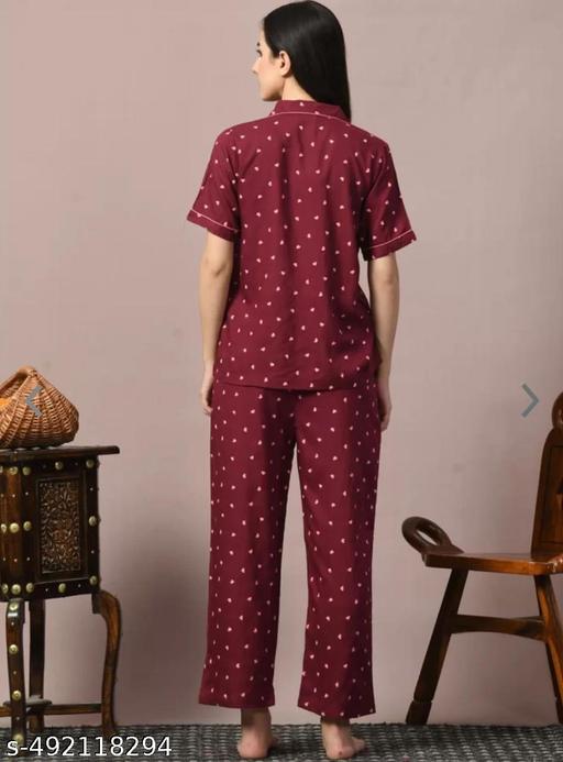 Meroon night suit Night Suits for Women, Night Dresses for Women, Pyjama Set for Women, Cotton Night Suit for Women, Night Wear for Women, Lounge Wear Set for Women - Printed Shirt & Pyjama  for ladies and girl(pack of 1) - Velora online store 