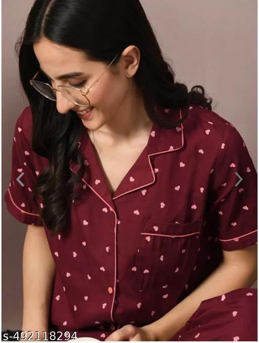 Meroon night suit Night Suits for Women, Night Dresses for Women, Pyjama Set for Women, Cotton Night Suit for Women, Night Wear for Women, Lounge Wear Set for Women - Printed Shirt & Pyjama  for ladies and girl(pack of 1) - Velora online store 