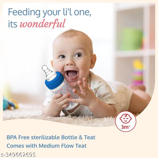 Anti-Colic Slim/Regular Neck Essential Baby Feeding Bottle, 250ml (Pack of 2), New Born/Infants/Toddler Upto 3 Years, Jungle Tales & Wild Flowers, BPA Free,Blue - Velora online store 