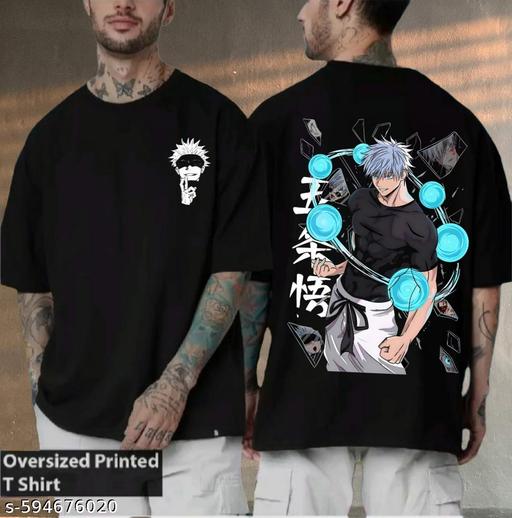 GOJO Anime Lover Black Oversized cottonRound Neck T Shirt for Kids Boys and Girls - Velora online store 