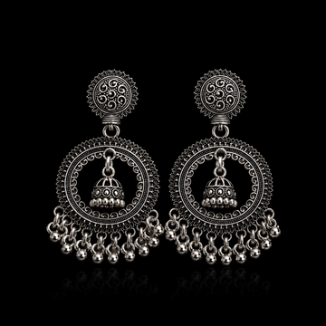 Oxidised Silver Chandbali Jhumka Earrings for Women - Ethnic Boho - Velora online store 
