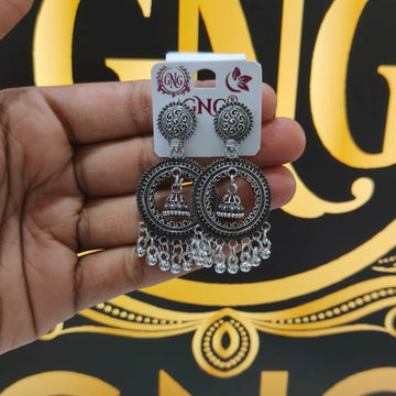 Oxidised Silver Chandbali Jhumka Earrings for Women - Ethnic Boho - Velora online store 
