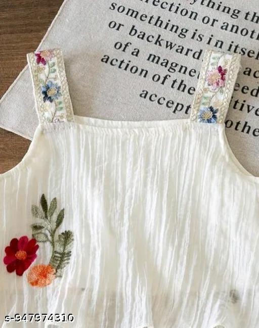 Girls Floral Embroidered Sleevess Top With Matching Short Set - Velora online store 