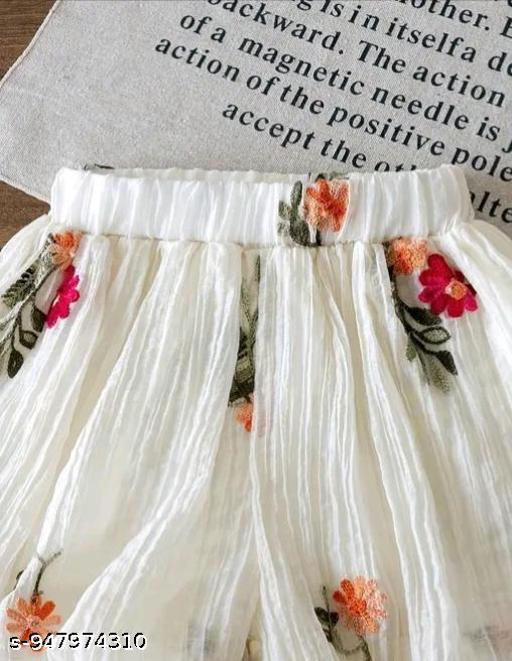 Girls Floral Embroidered Sleevess Top With Matching Short Set - Velora online store 