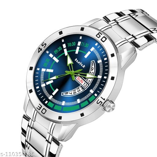 HMXT-2 Day n Date Series Men's Blue Silver Chain Analog Watches Classic, Attractive, Professional, top-trendy and stylish Analogue Watches for Men/boys for office, school use - Velora online store 