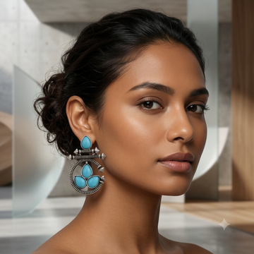 Handmade Ethnic Tribal Stud Earrings with Turquoise Stones - Velora online store 