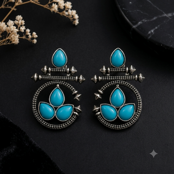 Handmade Ethnic Tribal Stud Earrings with Turquoise Stones - Velora online store 