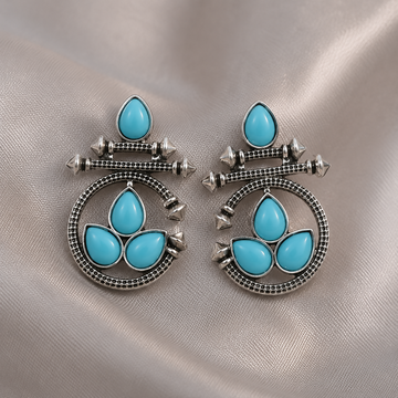 Handmade Ethnic Tribal Stud Earrings with Turquoise Stones - Velora online store 