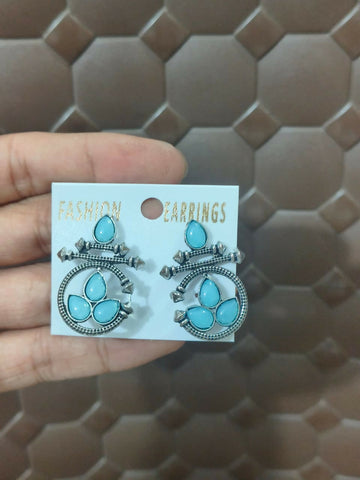 Handmade Ethnic Tribal Stud Earrings with Turquoise Stones - Velora online store 