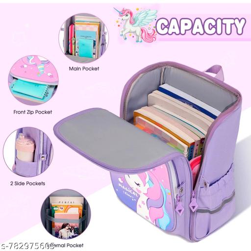 Purple Unicorn School bag for Kids Girls Stylish Large Capacity Backpack Durable Waterproof Back Pack for Kids 6-12 Years - Velora online store 