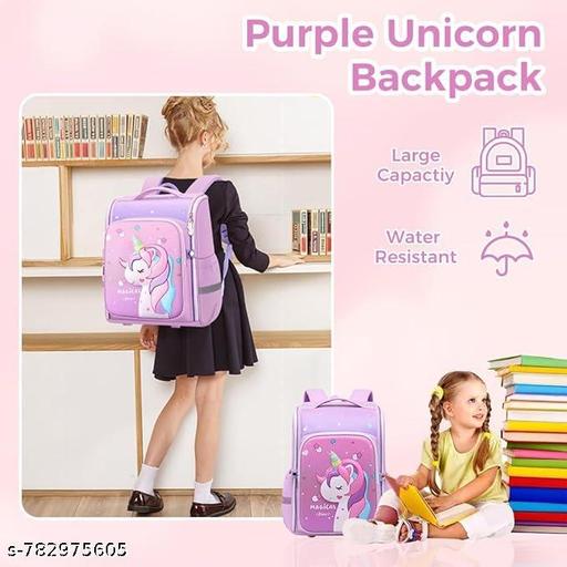 Purple Unicorn School bag for Kids Girls Stylish Large Capacity Backpack Durable Waterproof Back Pack for Kids 6-12 Years - Velora online store 