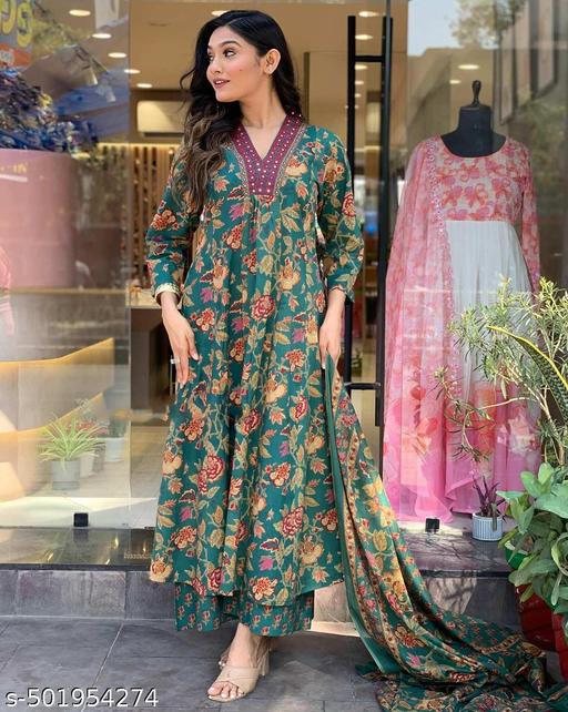 cotton reyon women kurti pallazo dupatta set - Velora online store 