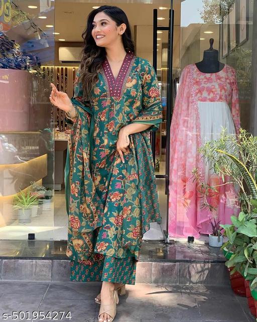 cotton reyon women kurti pallazo dupatta set - Velora online store 