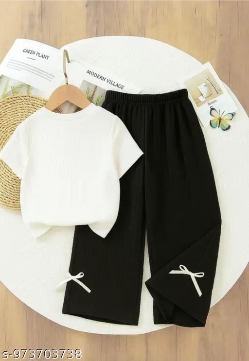 Girls Soft Cotton Top & Pant Clothing Set with 3D Flower Applique | Comfortable Summer Wear for Kids | Stylish Casual Outfit for Girls - Velora online store 
