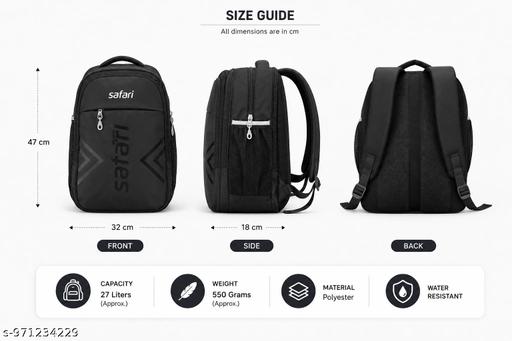 Safari Lite Pro Backpack for Men & Women | 27L Water Resistant Laptop Backpack | College, Office & Travel Bag | Black - Velora online store 