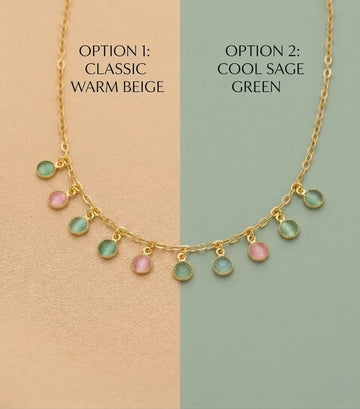 Pastel Beaded Gold Charm Necklace – Soft Pink Green Elegant Designer Jewelry - Velora online store 
