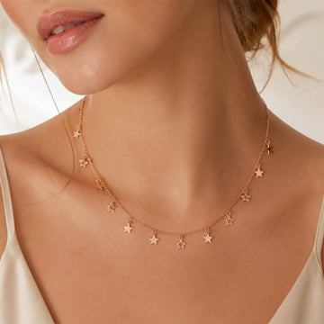Rose Gold-Plated Dangling Star Charm Tanmaniya Necklace for Women & Girls Gifting - Velora online store 