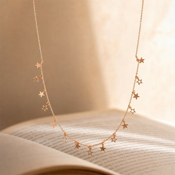 Rose Gold-Plated Dangling Star Charm Tanmaniya Necklace for Women & Girls Gifting - Velora online store 