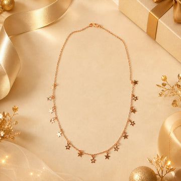 Rose Gold-Plated Dangling Star Charm Tanmaniya Necklace for Women & Girls Gifting - Velora online store 