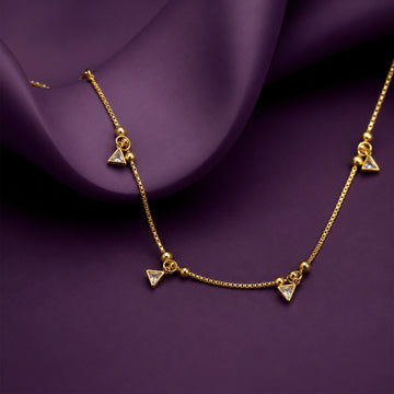 Gold-Plated Triangle CZ & Bead Dangle Dainty Chain Necklace for Women & Girls Gift - Velora online store 