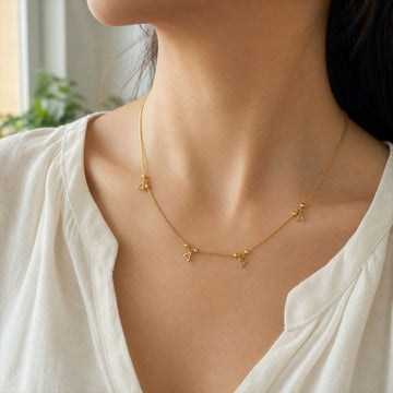 Gold-Plated Triangle CZ & Bead Dangle Dainty Chain Necklace for Women & Girls Gift - Velora online store 