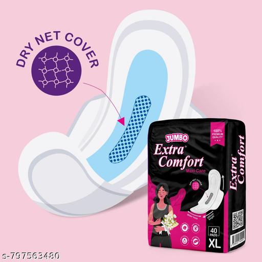 Jumbo XL Size DryNet Cover Sanitary Pad For Heavy Flow: quick-absorb area with gel technology, 280 mm length, extra soft, cottony feel, protection against heavy flow with ultra wings, up to 24-hour protection, and ultra-thin, itch-free, rash-free XL (pack of 1) - Velora online store 