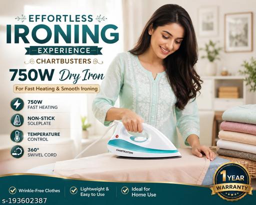 750W Dry Iron for Clothes | Fast Heating | Non Stick Soleplate | Temperature Control | Lightweight Electric Press Iron for Home Use - Velora online store 