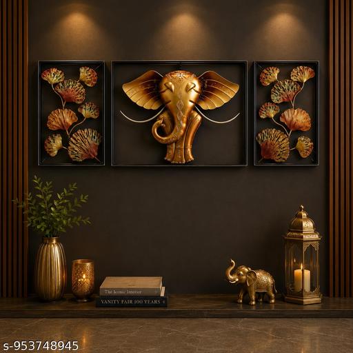 Premium Golden Elephant Wall Hanging Decor | Designer Metal Wall Art for Luxury Interiors - Velora online store 